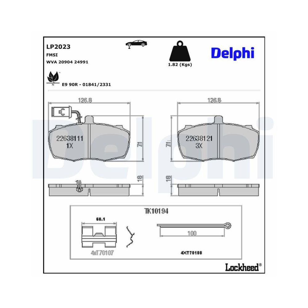 DELPHI LP2023 Bremsbelagsatz, Scheibenbremse f&uuml;r, Vorderachse