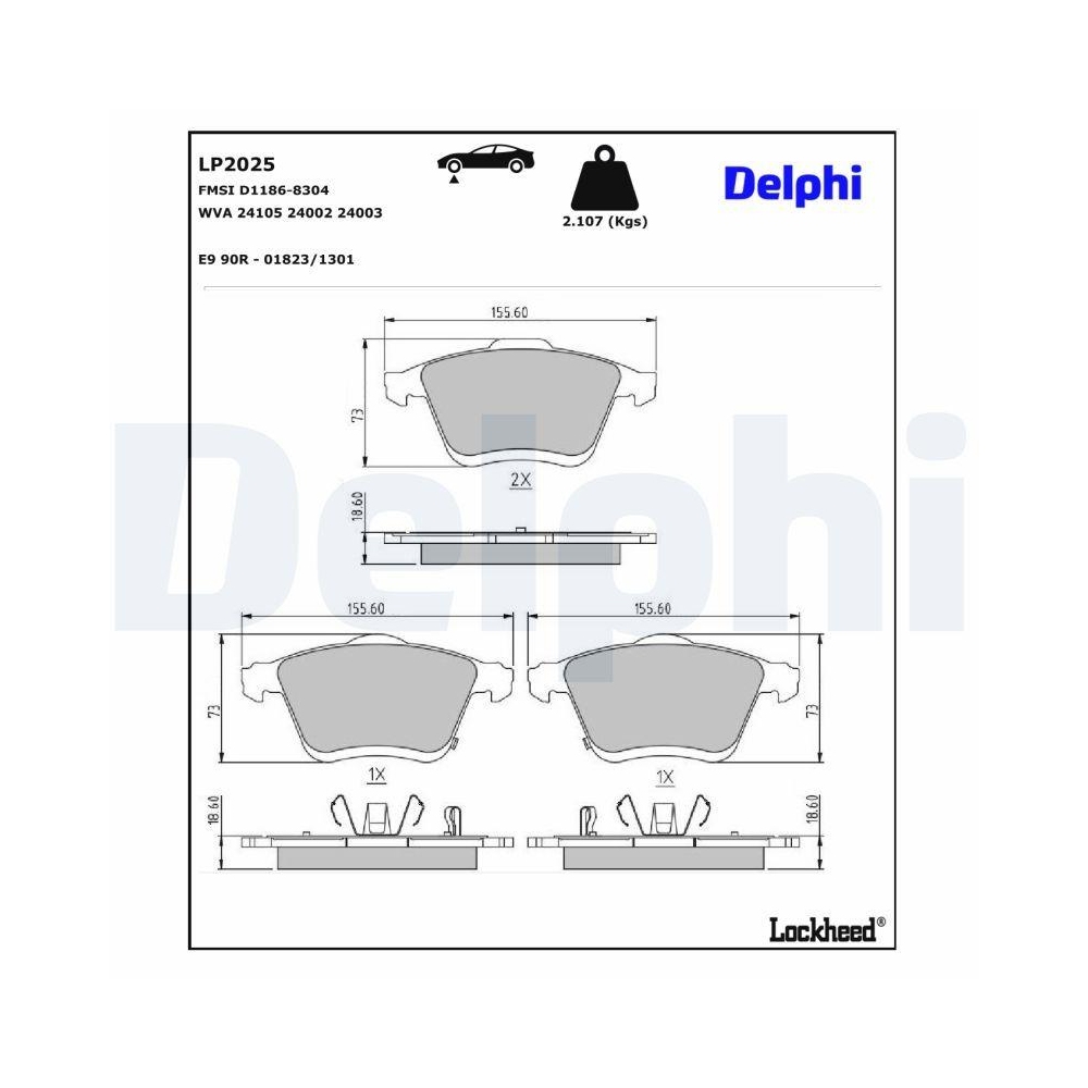 DELPHI LP2025 Bremsbelagsatz, Scheibenbremse f&uuml;r MAZDA, Vorderachse