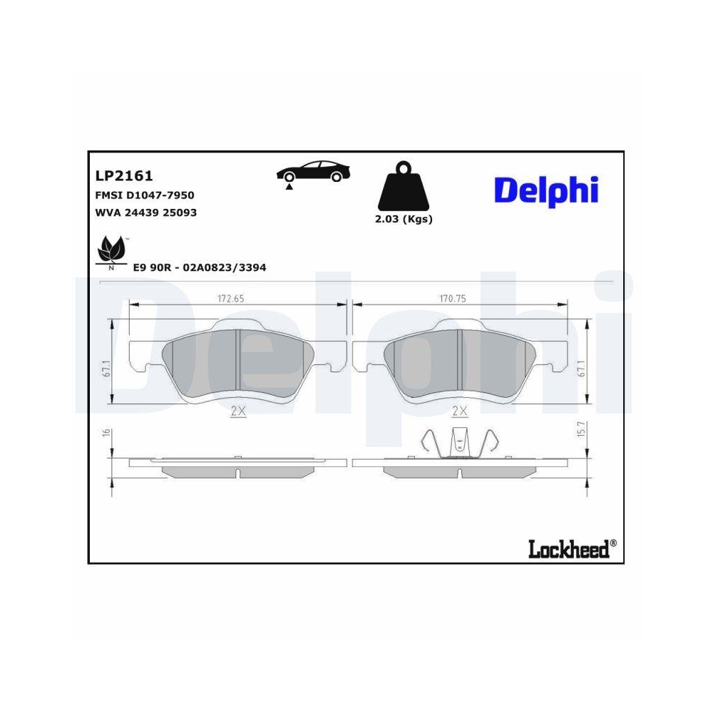 DELPHI LP2161 Bremsbelagsatz, Scheibenbremse f&uuml;r FORD MAZDA TOYOTA FORD USA
