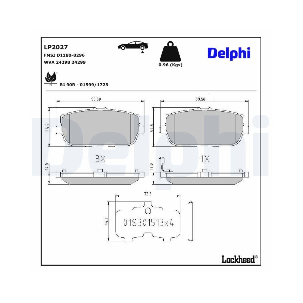 DELPHI LP2027 Bremsbelagsatz, Scheibenbremse f&uuml;r FIAT MAZDA ABARTH, Hinterachse