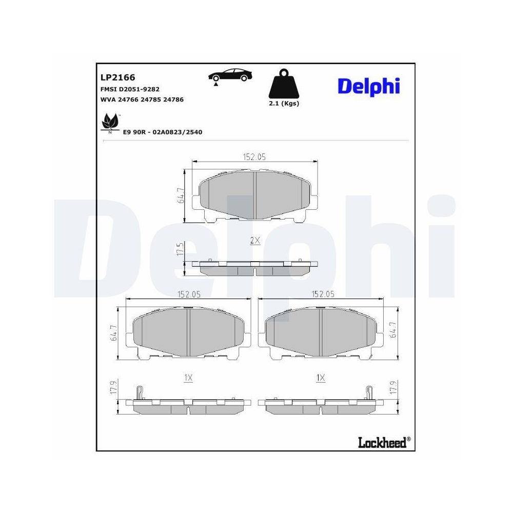 DELPHI LP2166 Bremsbelagsatz, Scheibenbremse f&uuml;r HONDA ACURA, Vorderachse