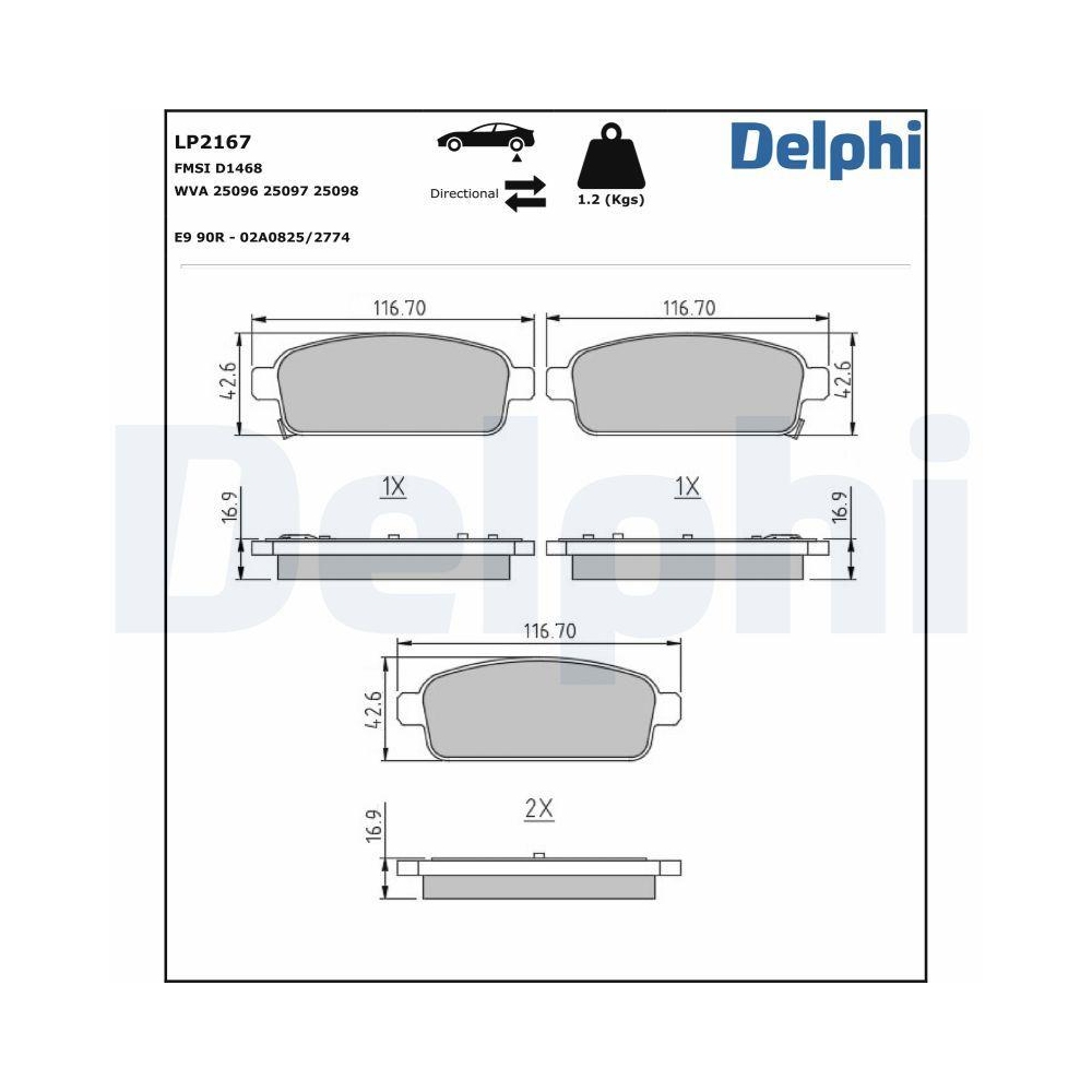 DELPHI LP2167 Bremsbelagsatz, Scheibenbremse für OPEL VAUXHALL CHEVROLET