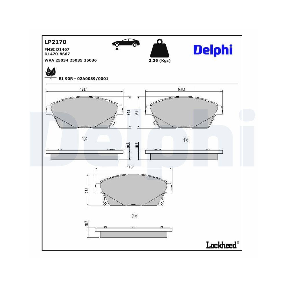 DELPHI LP2170 Bremsbelagsatz, Scheibenbremse für OPEL VAUXHALL CHEVROLET BUICK
