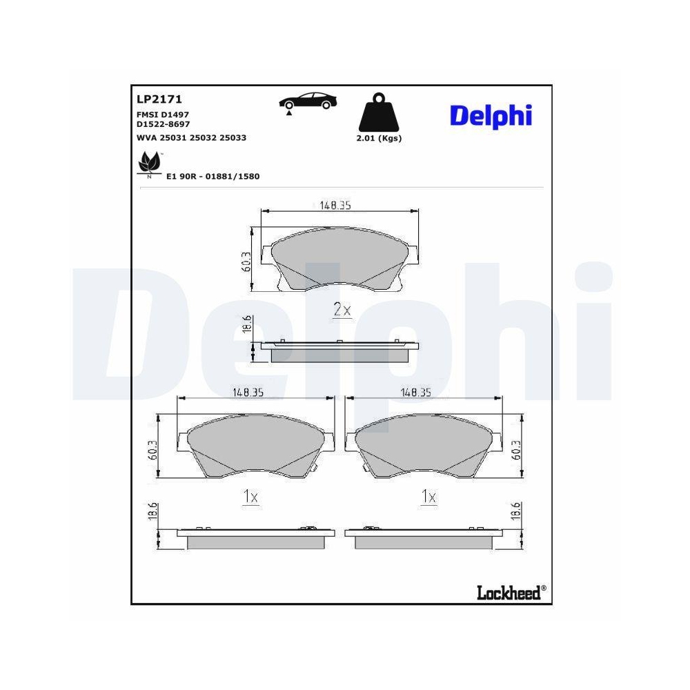DELPHI LP2171 Bremsbelagsatz, Scheibenbremse f&uuml;r OPEL VAUXHALL CHEVROLET