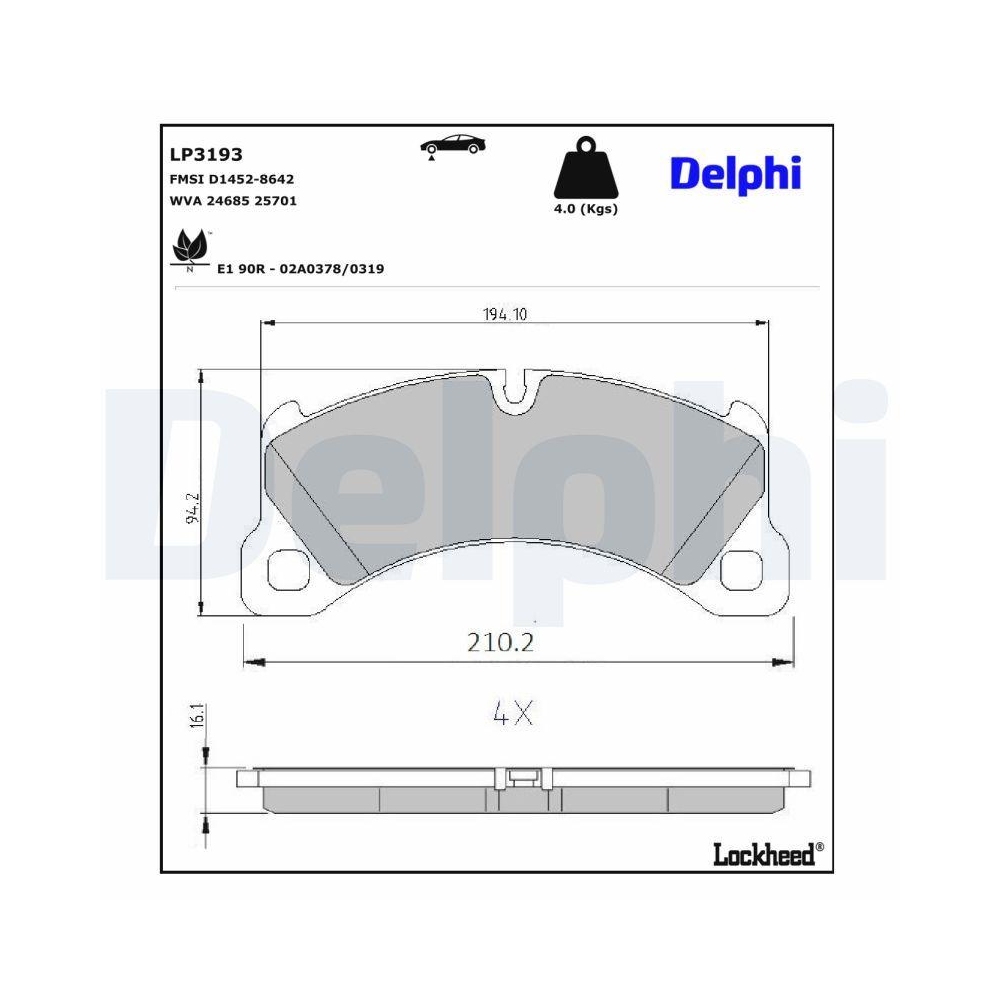 DELPHI LP3193 Bremsbelagsatz, Scheibenbremse f&uuml;r PORSCHE, Vorderachse