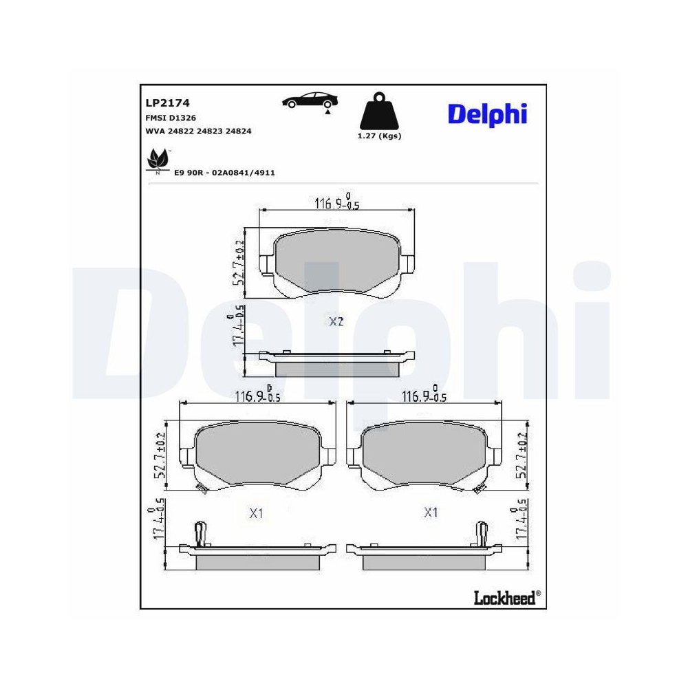 DELPHI LP2174 Bremsbelagsatz, Scheibenbremse f&uuml;r CHRYSLER DODGE FIAT