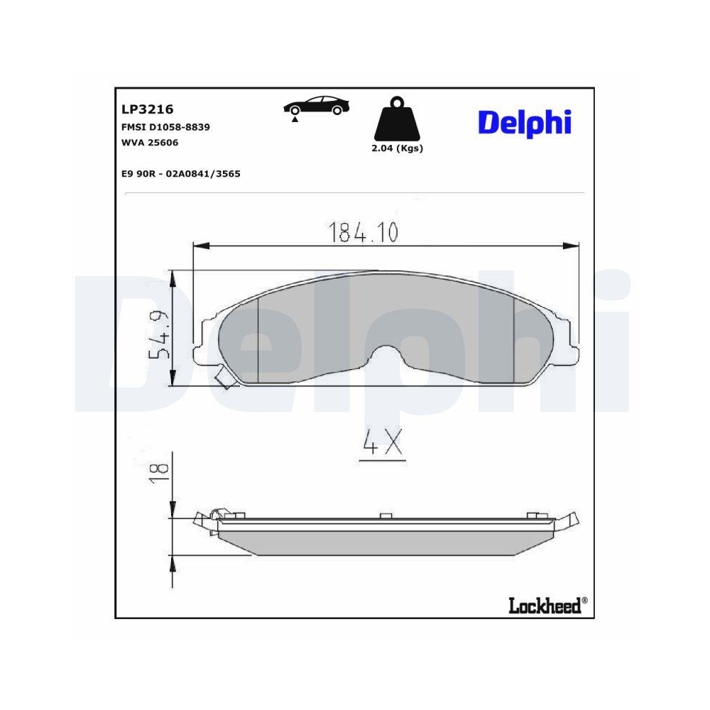 DELPHI LP3216 Bremsbelagsatz, Scheibenbremse f&uuml;r CHRYSLER DODGE LANCIA