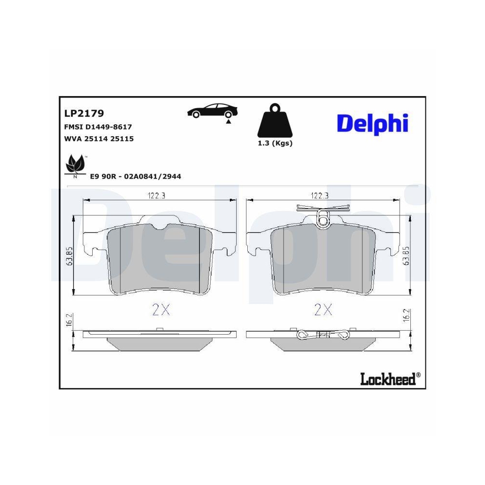 DELPHI LP2179 Bremsbelagsatz, Scheibenbremse f&uuml;r JAGUAR, Hinterachse