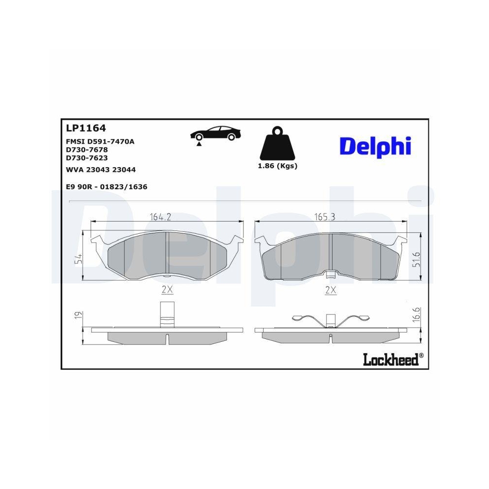 DELPHI LP1164 Bremsbelagsatz, Scheibenbremse f&uuml;r CHRYSLER DODGE, Vorderachse