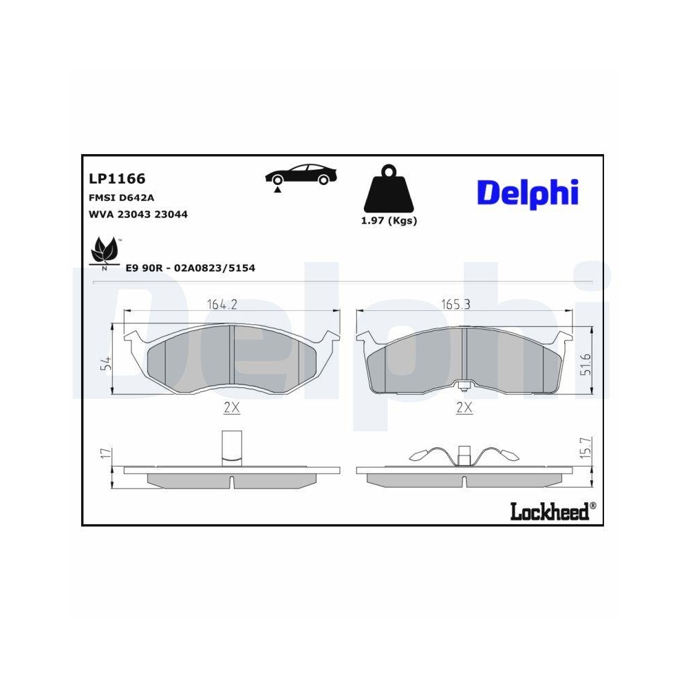 DELPHI LP1166 Bremsbelagsatz, Scheibenbremse f&uuml;r CHRYSLER, Vorderachse