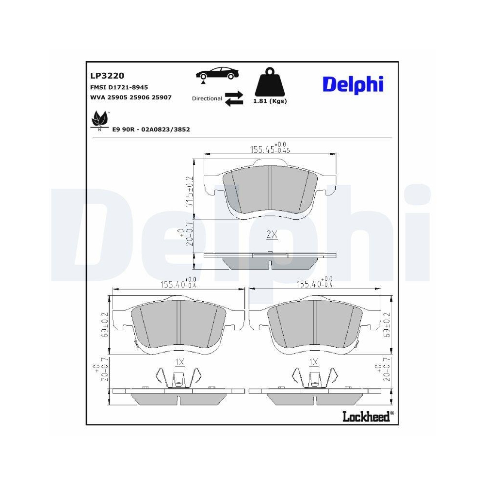 DELPHI LP3220 Bremsbelagsatz, Scheibenbremse f&uuml;r FIAT, Vorderachse