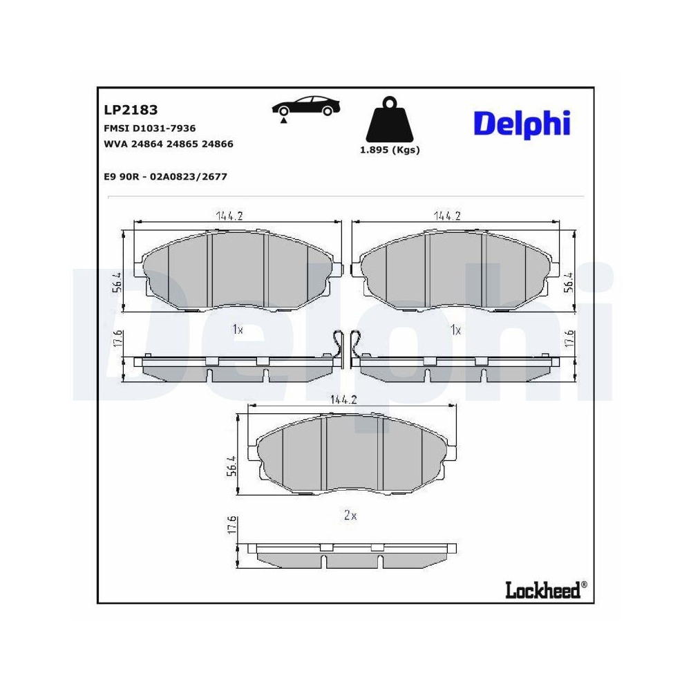 DELPHI LP2183 Bremsbelagsatz, Scheibenbremse f&uuml;r CHEVROLET DAEWOO, Vorderachse
