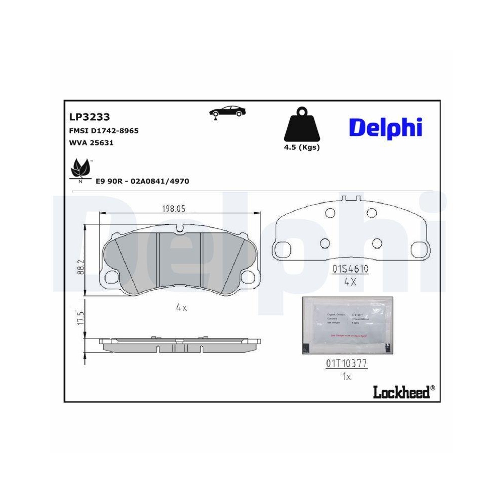 DELPHI LP3233 Bremsbelagsatz, Scheibenbremse f&uuml;r PORSCHE, Vorderachse