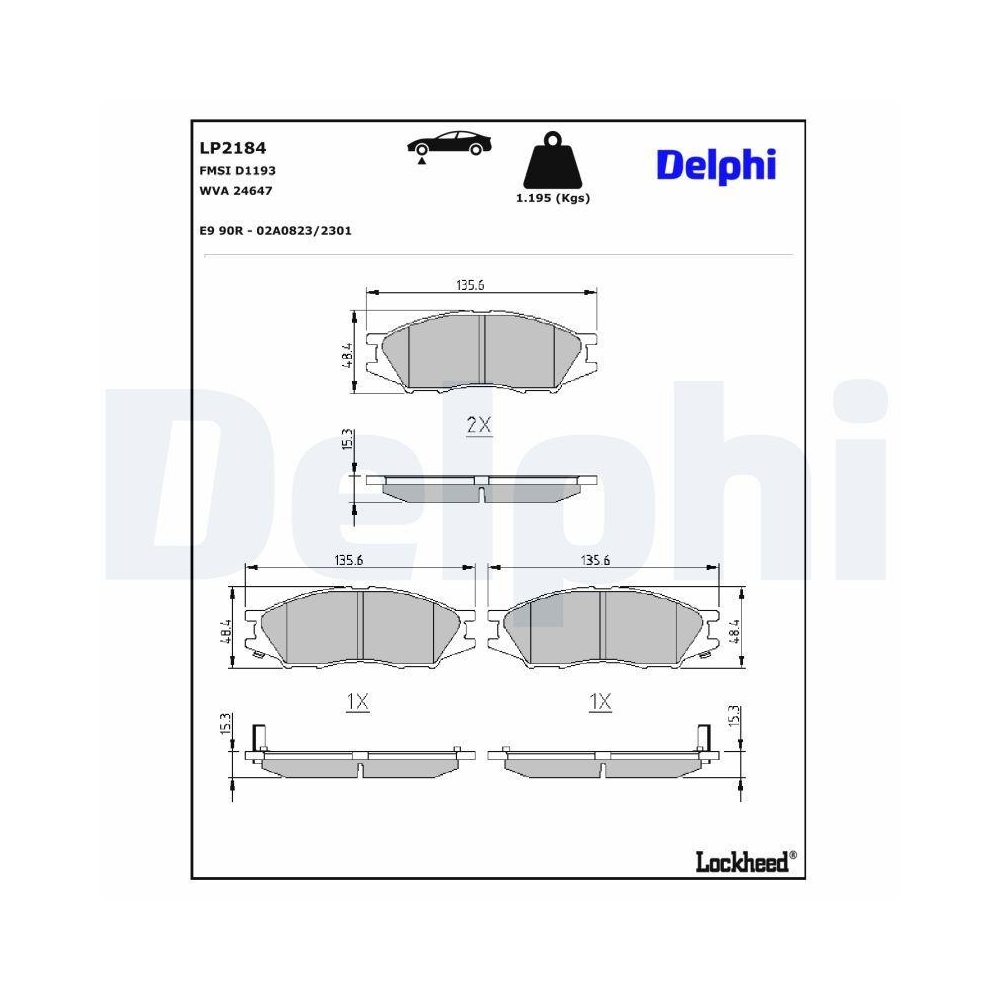 DELPHI LP2184 Bremsbelagsatz, Scheibenbremse f&uuml;r NISSAN, Vorderachse