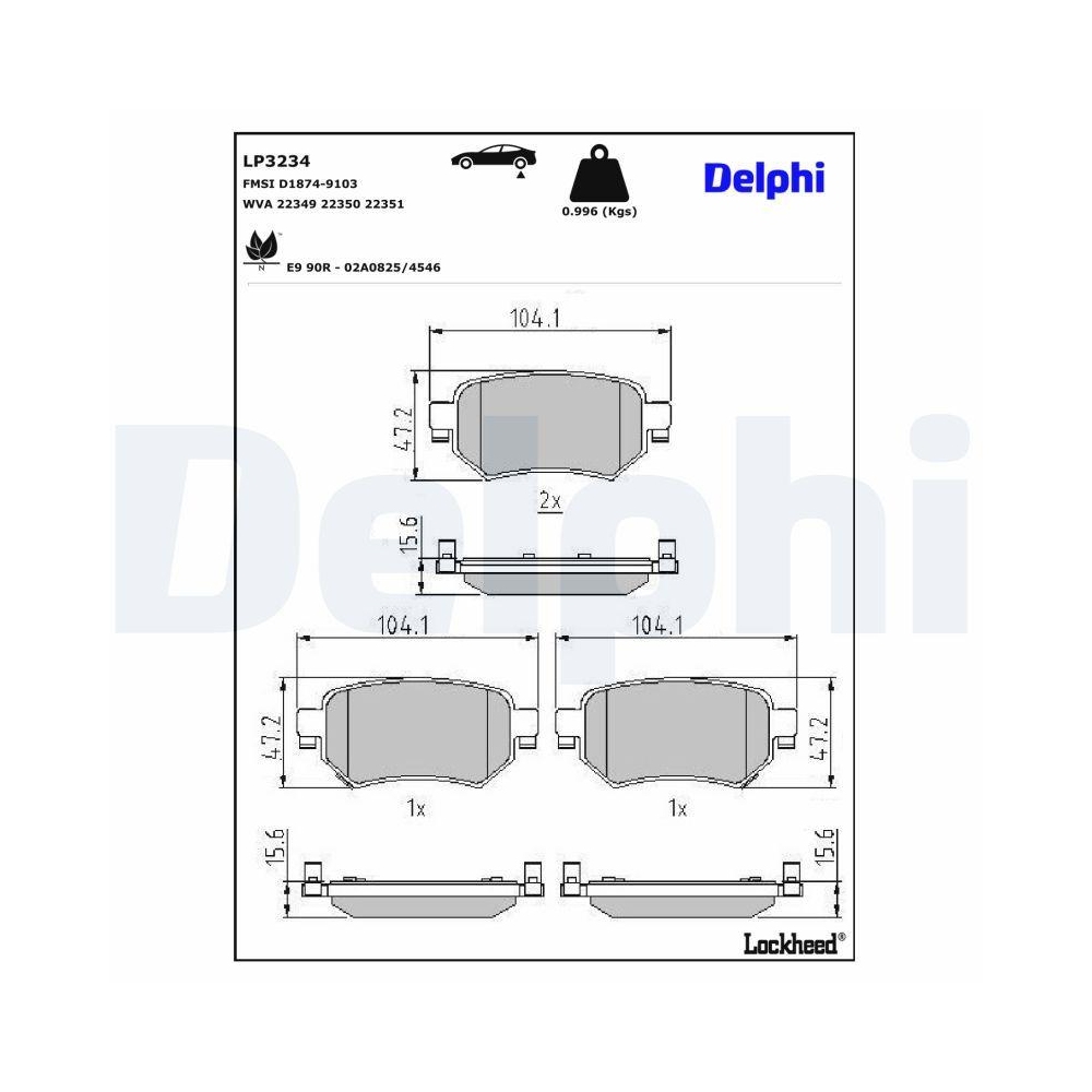 DELPHI LP3234 Bremsbelagsatz, Scheibenbremse f&uuml;r MAZDA, Hinterachse