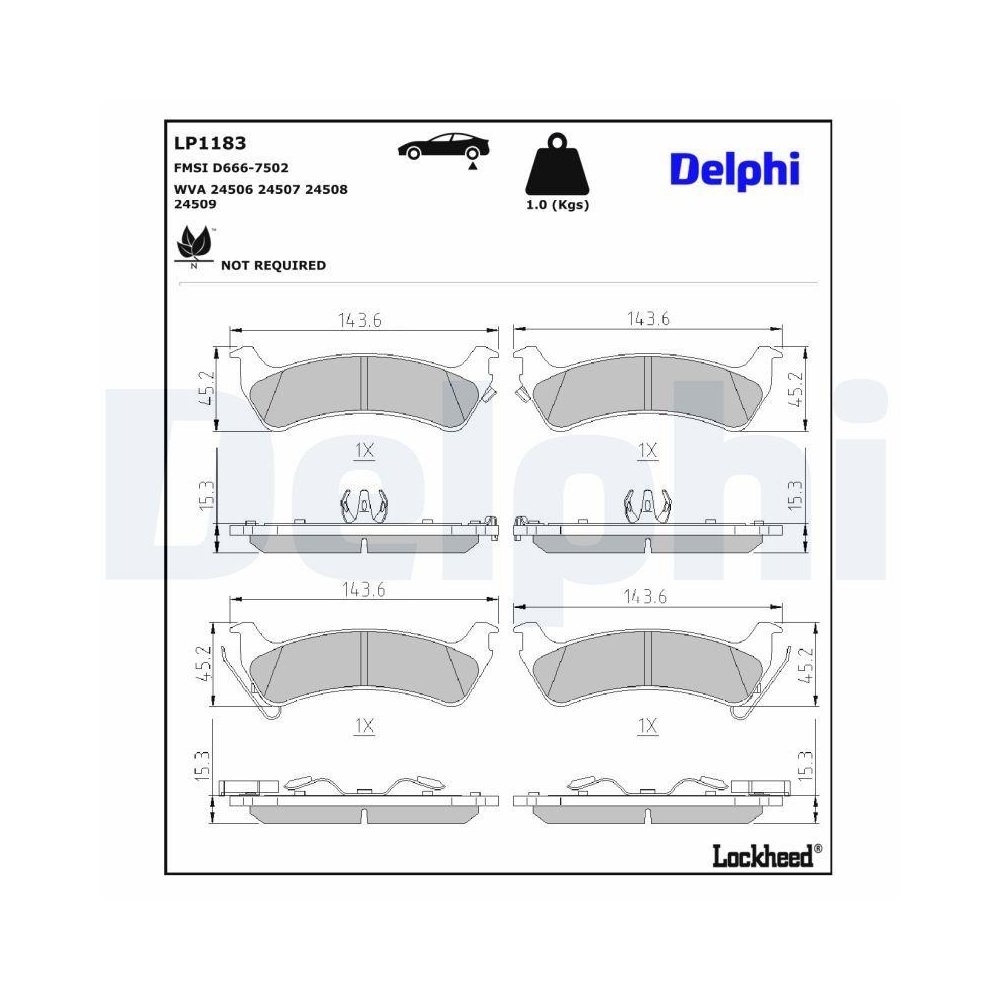 DELPHI LP1183 Bremsbelagsatz, Scheibenbremse f&uuml;r JEEP, Hinterachse