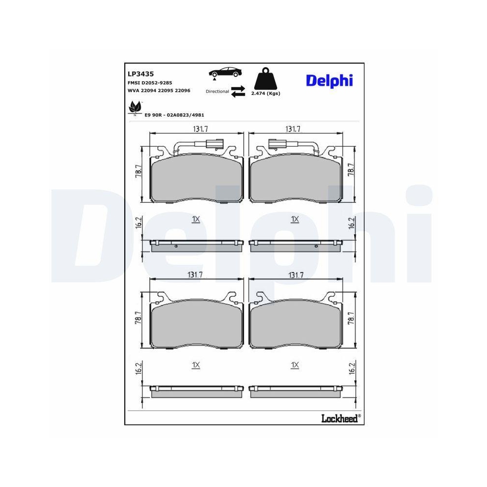 DELPHI LP3435 Bremsbelagsatz, Scheibenbremse f&uuml;r ALFA ROMEO, Vorderachse