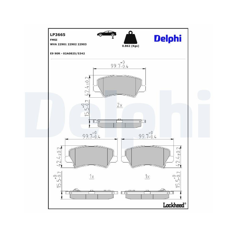 DELPHI LP3665 Bremsbelagsatz, Scheibenbremse f&uuml;r KIA, Hinterachse