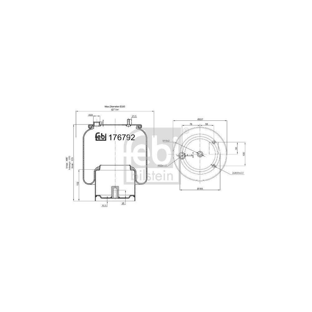 Federbalg, Luftfederung FEBI BILSTEIN 176792 für DAF, ungelenkte Nachlaufachse