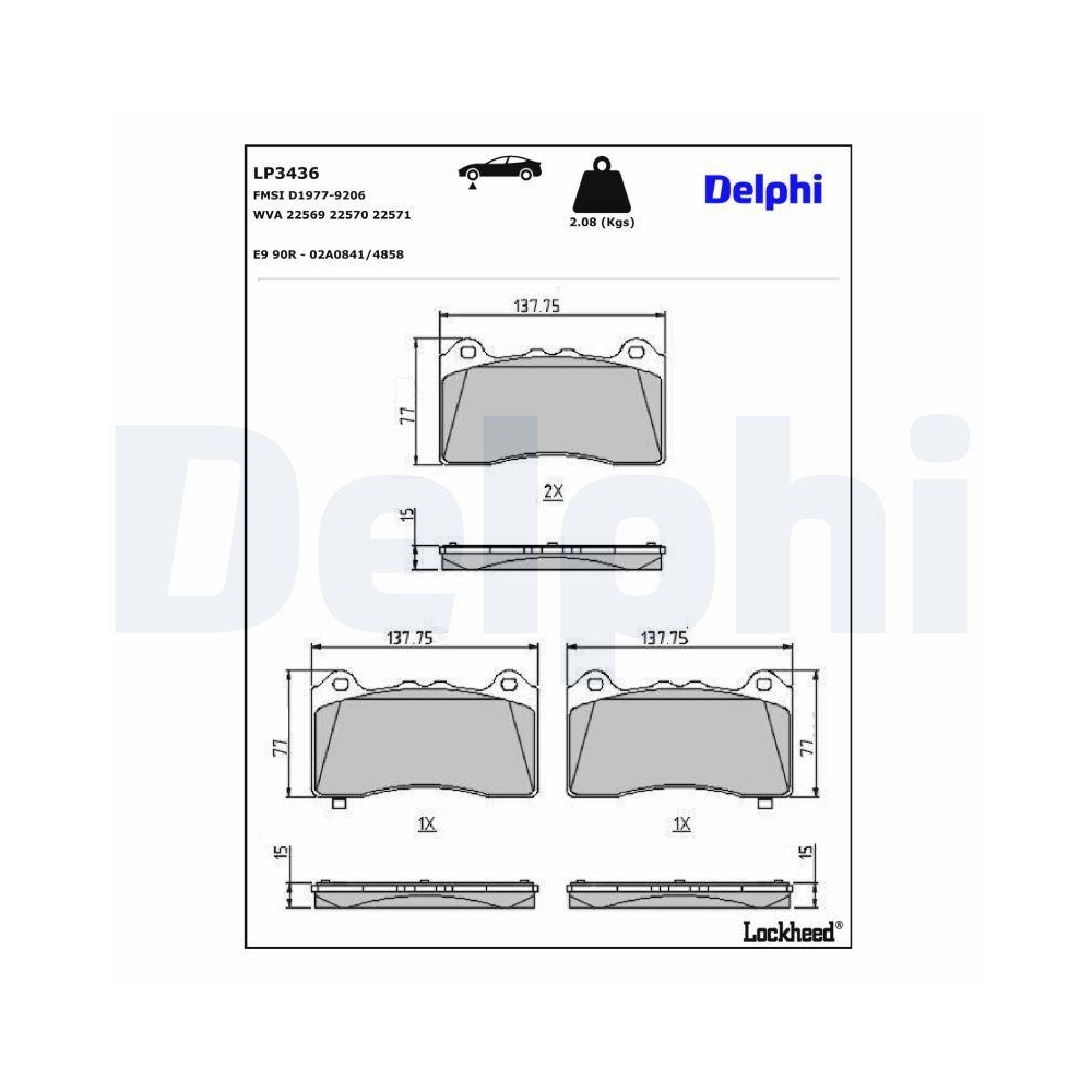 DELPHI LP3436 Bremsbelagsatz, Scheibenbremse f&uuml;r FORD, Vorderachse