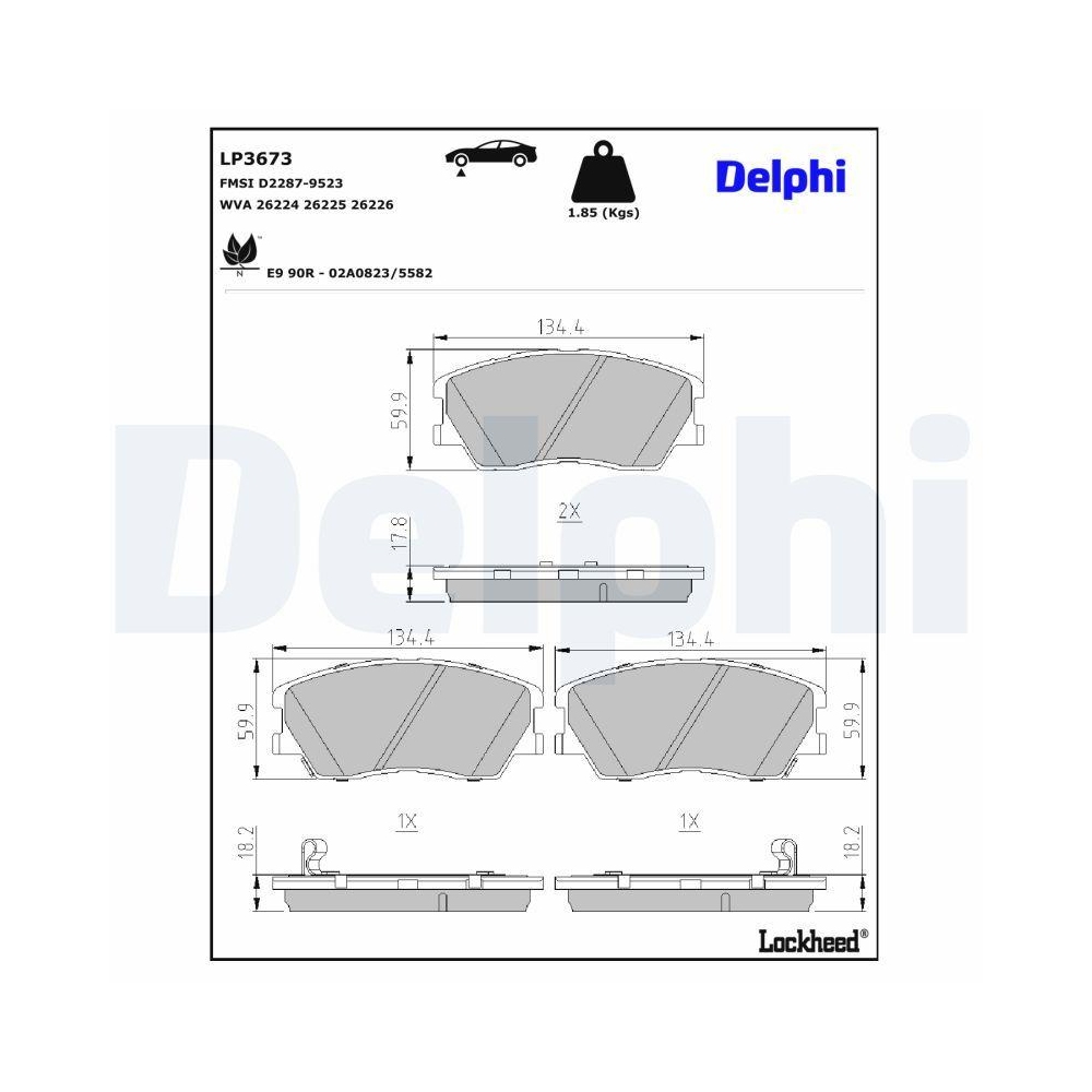 DELPHI LP3673 Bremsbelagsatz, Scheibenbremse f&uuml;r KIA, Vorderachse