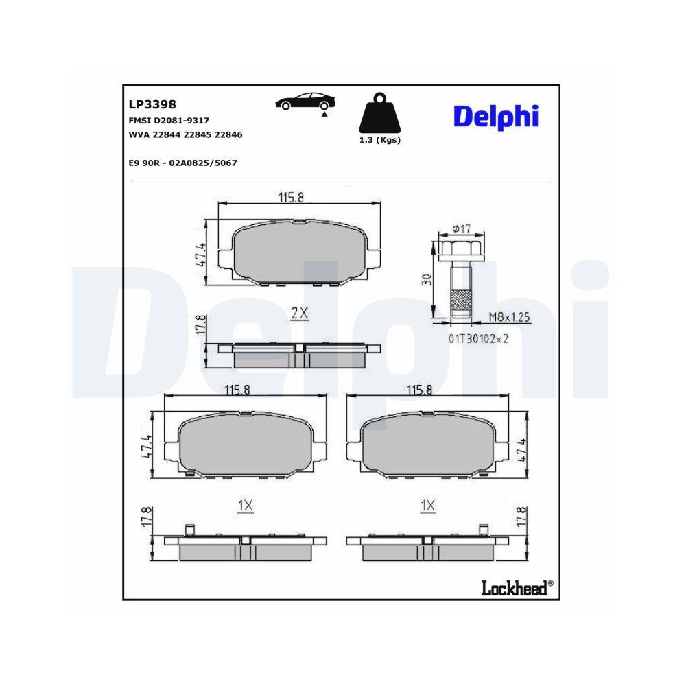 DELPHI LP3398 Bremsbelagsatz, Scheibenbremse f&uuml;r JEEP, Hinterachse