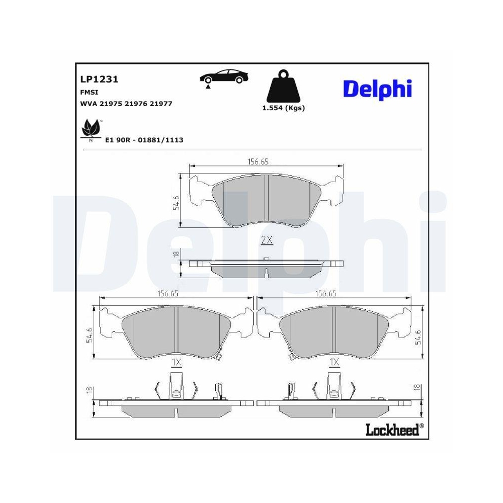 DELPHI LP1231 Bremsbelagsatz, Scheibenbremse f&uuml;r TOYOTA, Vorderachse