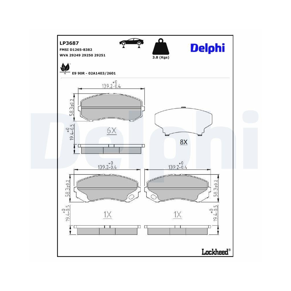 DELPHI LP3687 Bremsbelagsatz, Scheibenbremse f&uuml;r MITSUBISHI FUSO (MITSUBISHI)