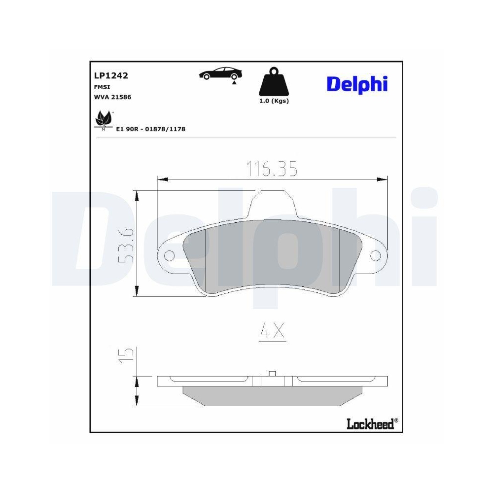 DELPHI LP1242 Bremsbelagsatz, Scheibenbremse f&uuml;r FORD, Hinterachse