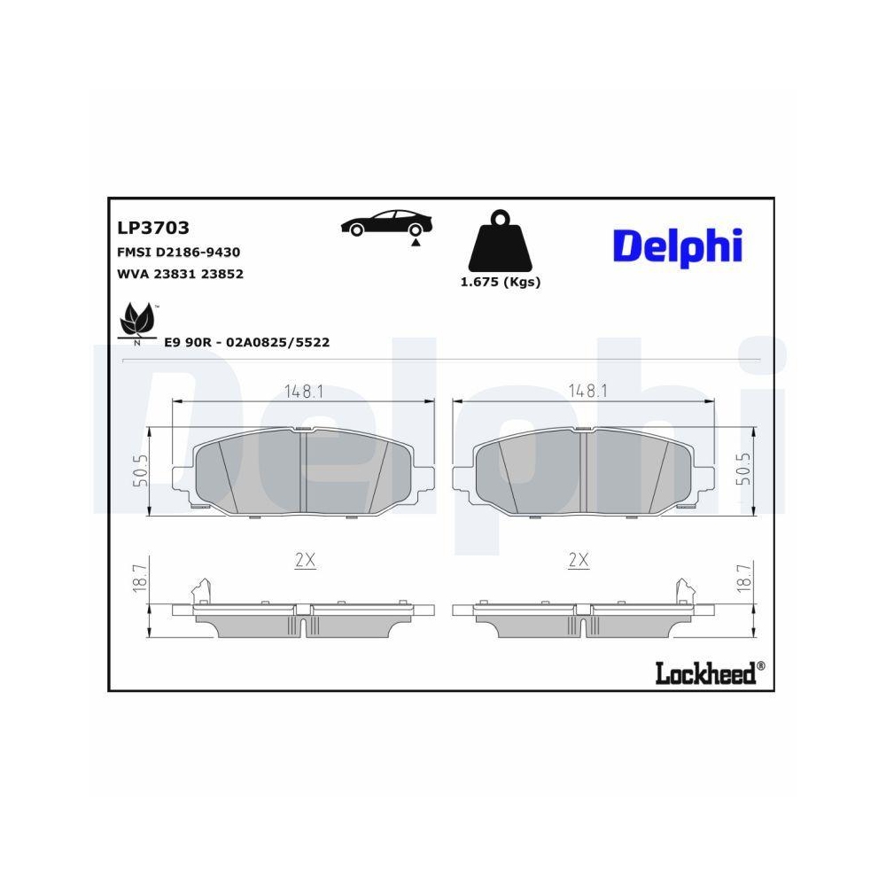 DELPHI LP3703 Bremsbelagsatz, Scheibenbremse f&uuml;r JEEP, Hinterachse