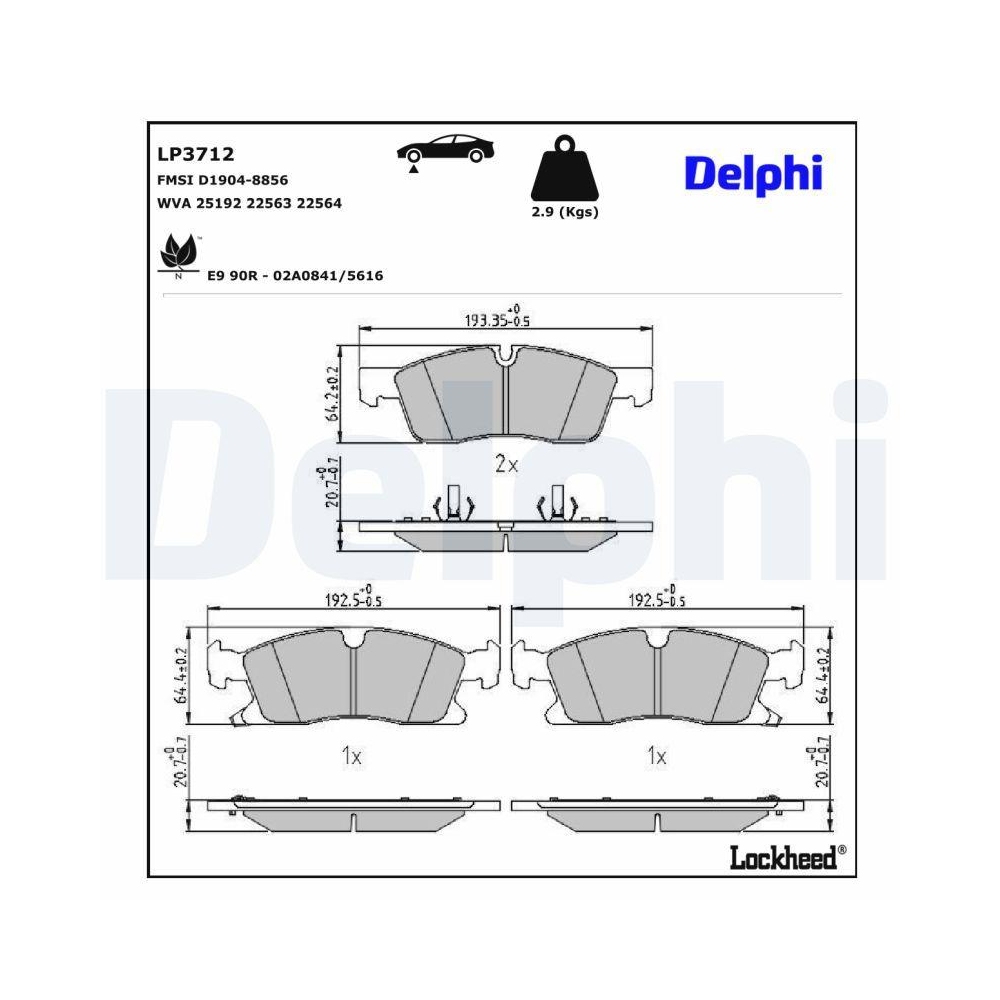 DELPHI LP3712 Bremsbelagsatz, Scheibenbremse f&uuml;r JEEP, Vorderachse