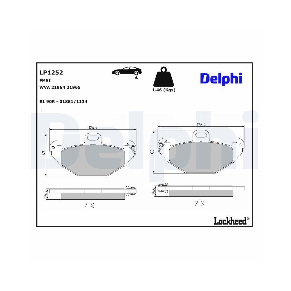 DELPHI LP1252 Bremsbelagsatz, Scheibenbremse für RENAULT, Hinterachse