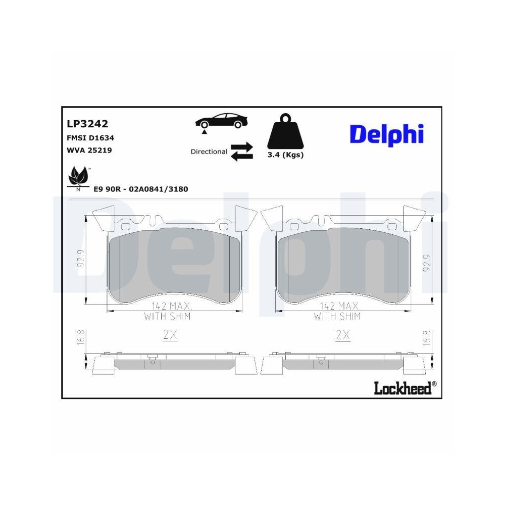 DELPHI LP3242 Bremsbelagsatz, Scheibenbremse f&uuml;r MERCEDES-BENZ, Hinterachse