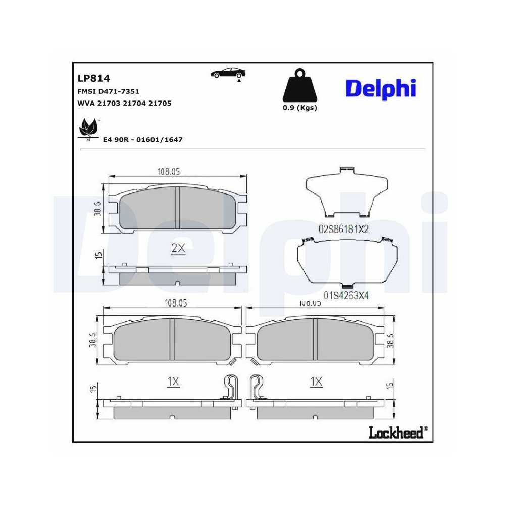 DELPHI LP814 Bremsbelagsatz, Scheibenbremse f&uuml;r SUBARU, Hinterachse