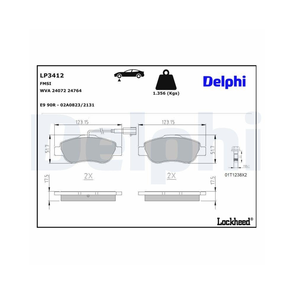 DELPHI LP3412 Bremsbelagsatz, Scheibenbremse f&uuml;r FIAT FORD, Vorderachse