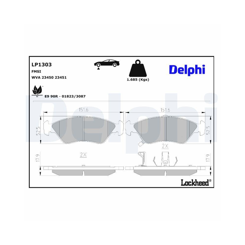 DELPHI LP1303 Bremsbelagsatz, Scheibenbremse f&uuml;r KIA, Vorderachse