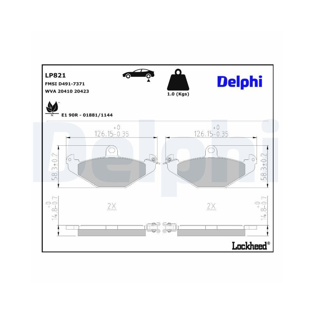 DELPHI LP821 Bremsbelagsatz, Scheibenbremse f&uuml;r CHRYSLER RENAULT LOTUS