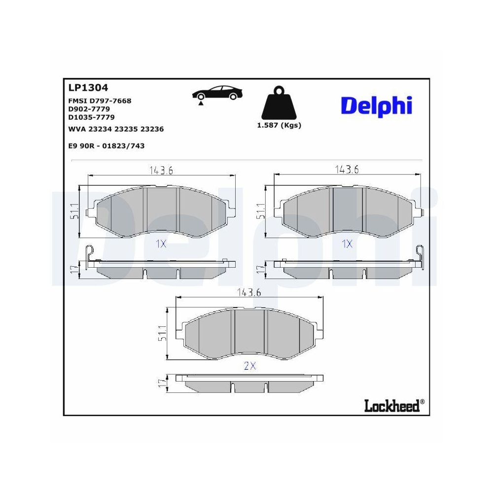 DELPHI LP1304 Bremsbelagsatz, Scheibenbremse für CHEVROLET DAEWOO, Vorderachse