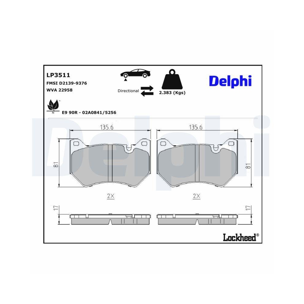 DELPHI LP3511 Bremsbelagsatz, Scheibenbremse f&uuml;r AUDI AUDI (FAW), Vorderachse
