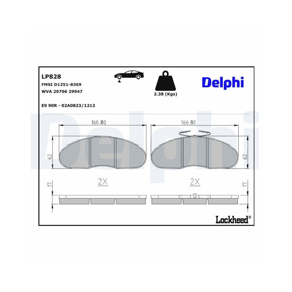 DELPHI LP828 Bremsbelagsatz, Scheibenbremse f&uuml;r NISSAN OPEL, Vorderachse