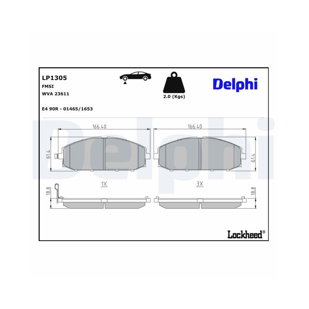 DELPHI LP1305 Bremsbelagsatz, Scheibenbremse f&uuml;r NISSAN, Vorderachse
