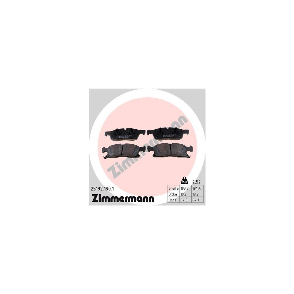 Bremsbelagsatz, Scheibenbremse ZIMMERMANN 25192.190.1 f&uuml;r DODGE MERCEDES-BENZ