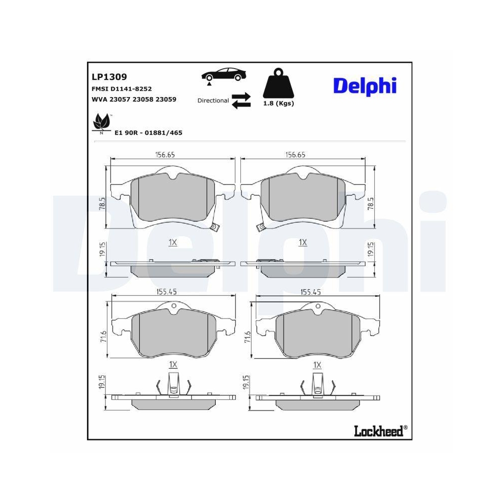 DELPHI LP1309 Bremsbelagsatz, Scheibenbremse für OPEL VAUXHALL, Vorderachse