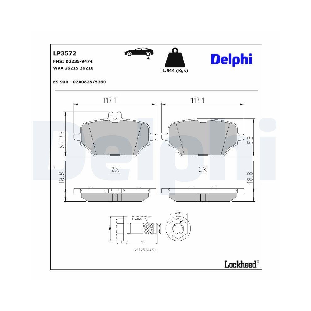 DELPHI LP3572 Bremsbelagsatz, Scheibenbremse f&uuml;r MERCEDES-BENZ, Hinterachse