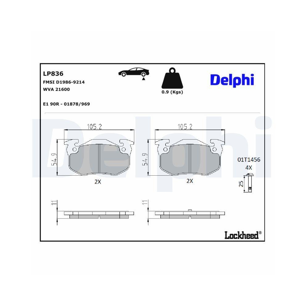 DELPHI LP836 Bremsbelagsatz, Scheibenbremse f&uuml;r RENAULT, Hinterachse