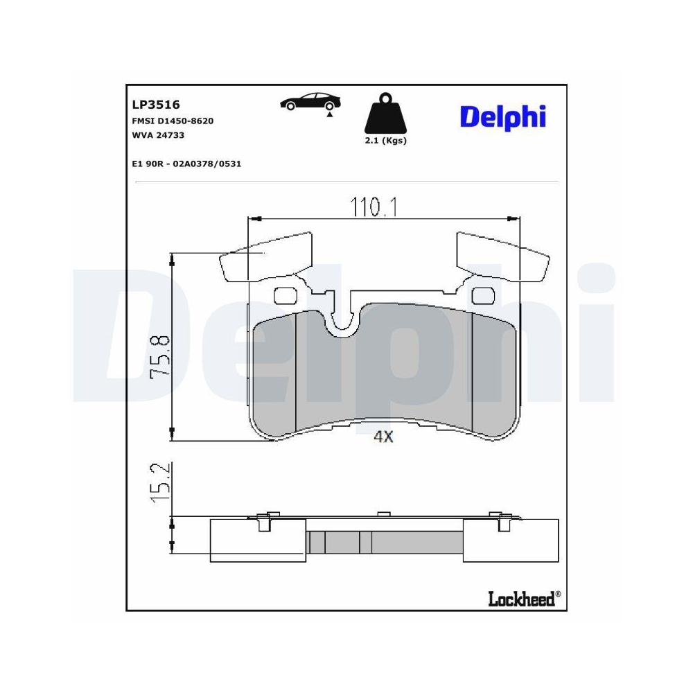 DELPHI LP3516 Bremsbelagsatz, Scheibenbremse f&uuml;r MERCEDES-BENZ, Hinterachse