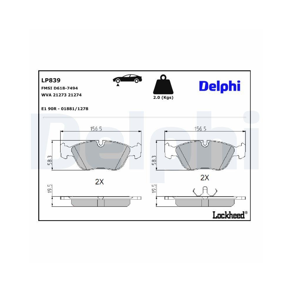 DELPHI LP839 Bremsbelagsatz, Scheibenbremse f&uuml;r VOLVO, Vorderachse