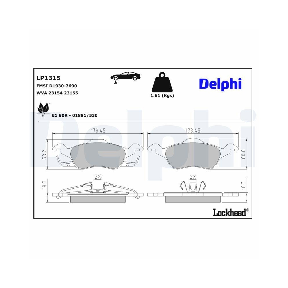 DELPHI LP1315 Bremsbelagsatz, Scheibenbremse f&uuml;r FORD, Vorderachse