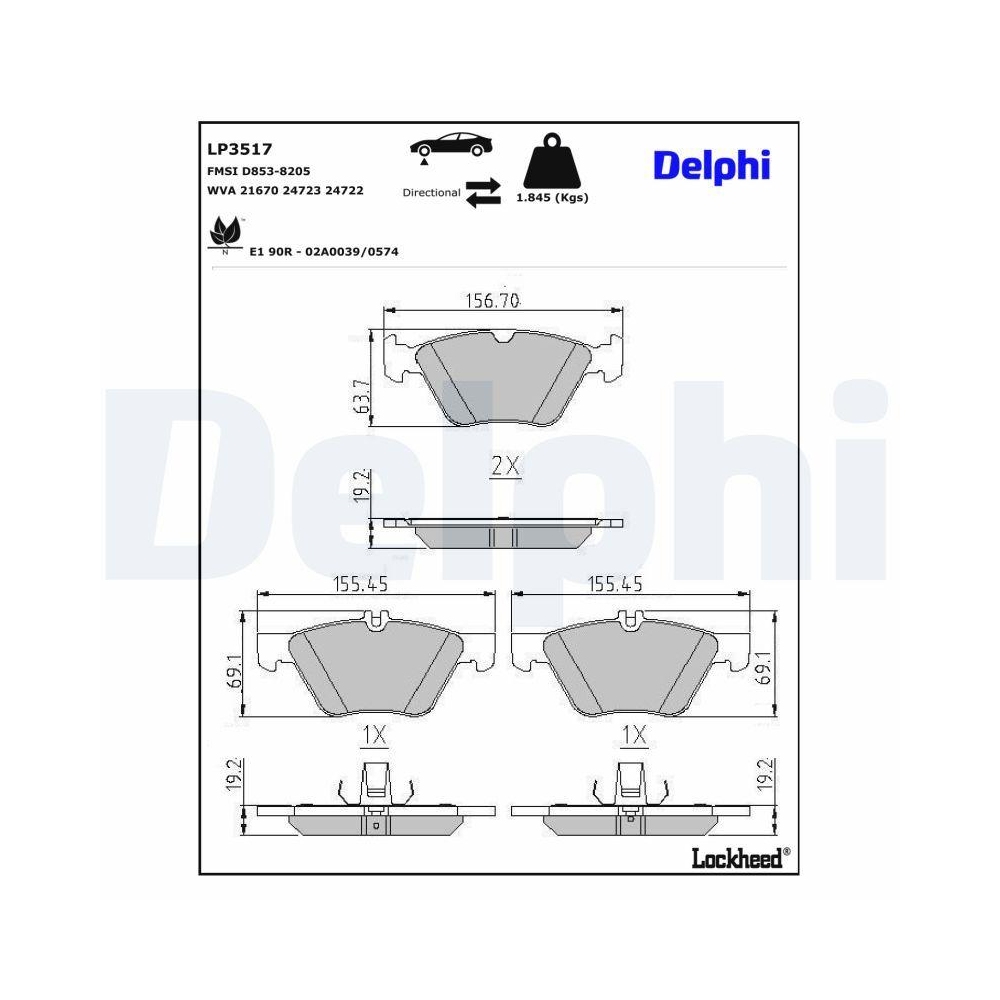 DELPHI LP3517 Bremsbelagsatz, Scheibenbremse f&uuml;r MERCEDES-BENZ, Vorderachse