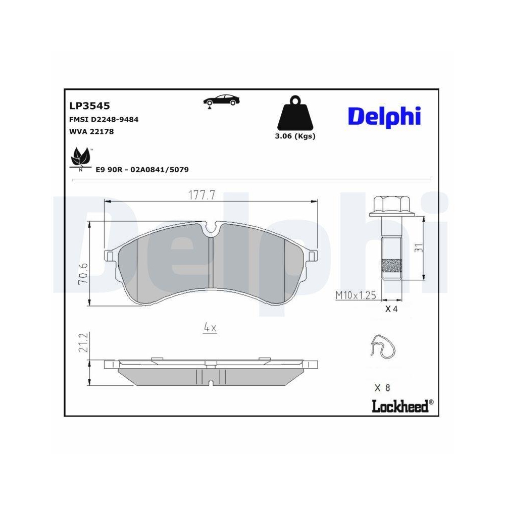 DELPHI LP3545 Bremsbelagsatz, Scheibenbremse f&uuml;r MAN VW, Vorderachse